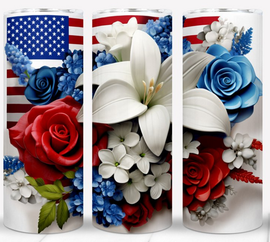 Patriotic Blossoms 20oz Skinny Tumbler with 3D Effect