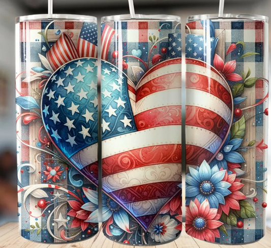 4th of July Heart Design 20oz Skinny Tumbler for Independence Day Festivities