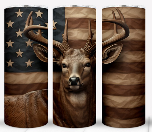 American Flag Buck Deer Skinny Tumbler - 20oz