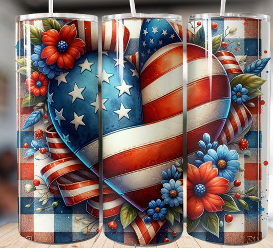 Celebrate Independence Day with Style: Patriotic Heart 20oz Skinny Tumbler