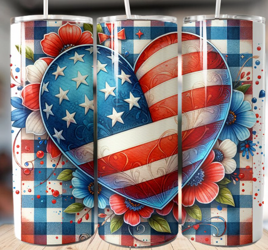 Independence Day Heart Design 20oz Skinny Tumbler for July 4th Celebrations
