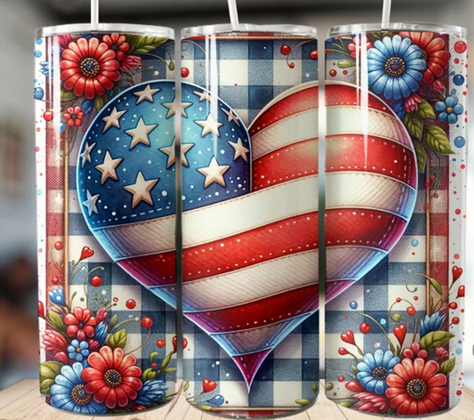Vintage Heart Design 4th of July Skinny Tumbler - Patriotic Style for Outdoor Gatherings