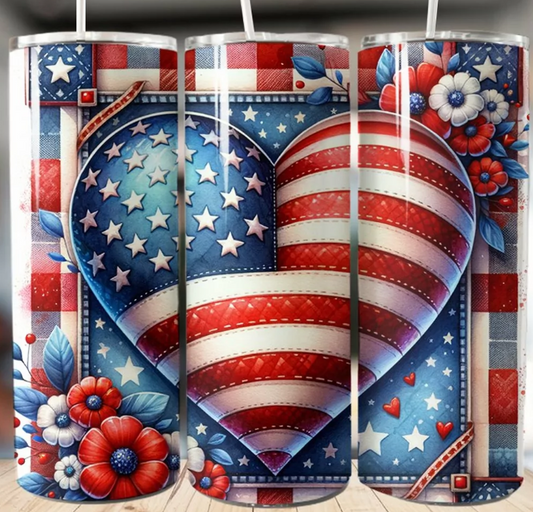 Patriotic Floral 20oz Skinny Tumbler with Puffy American Flag