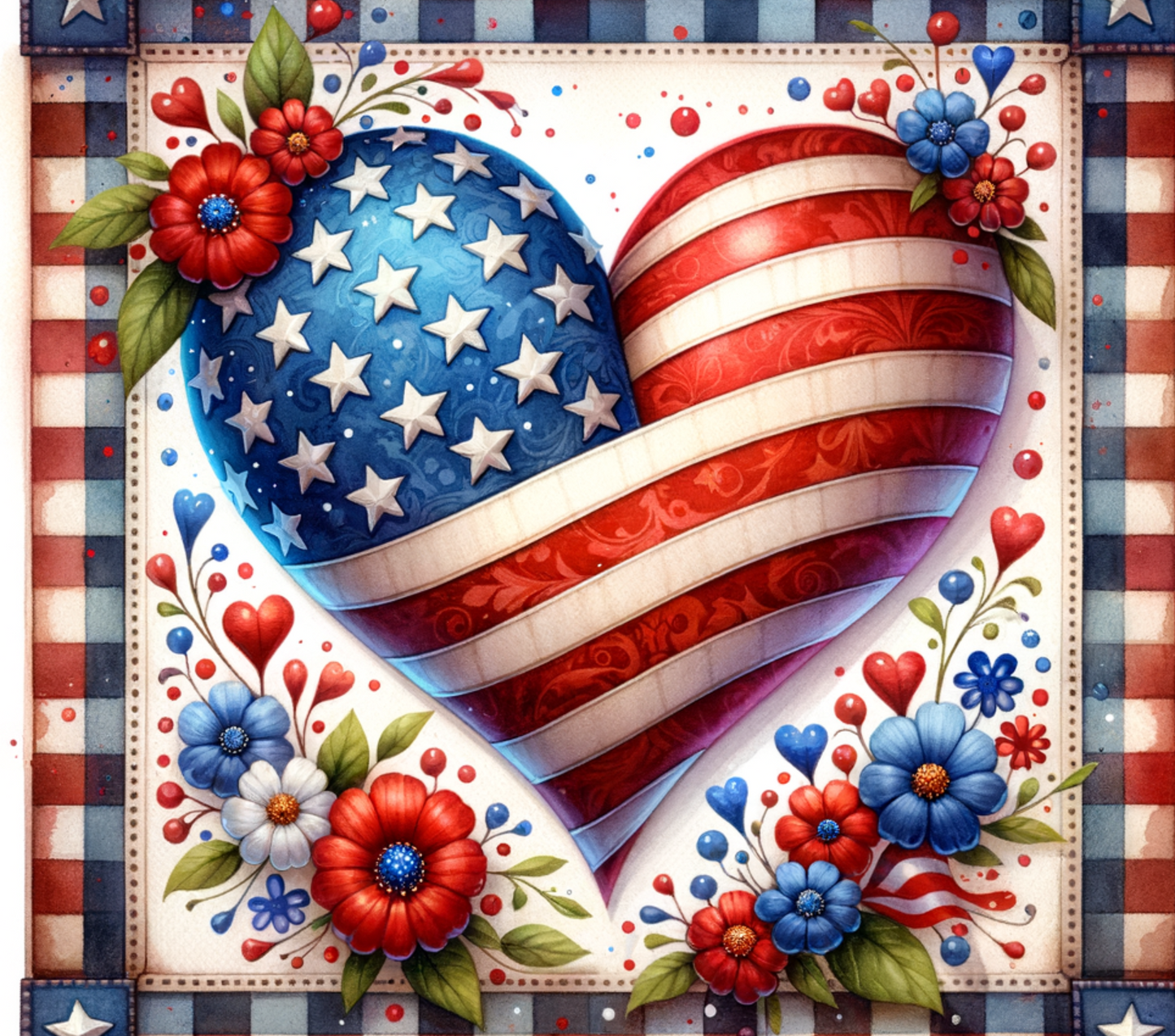 Floral American Flag Heart Design Skinny Tumbler - 20oz