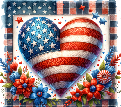 Patriotic Heart Design 20oz Skinny Tumbler with USA Flag Background