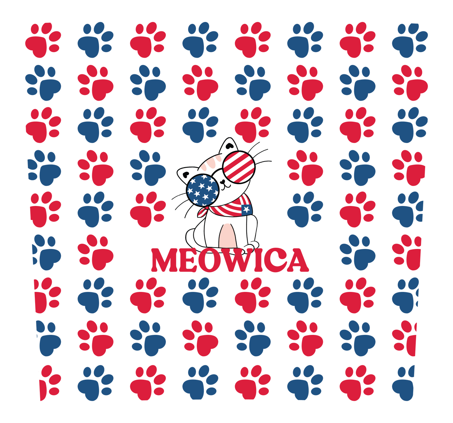 Meowica Patriotic Cat Design in Festive Colors on a 20oz Stainless Steel Skinny Tumbler