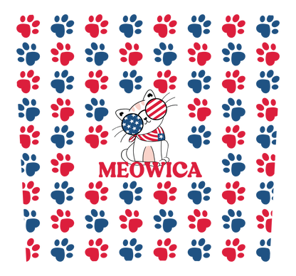 Meowica Patriotic Cat Design in Festive Colors on a 20oz Stainless Steel Skinny Tumbler